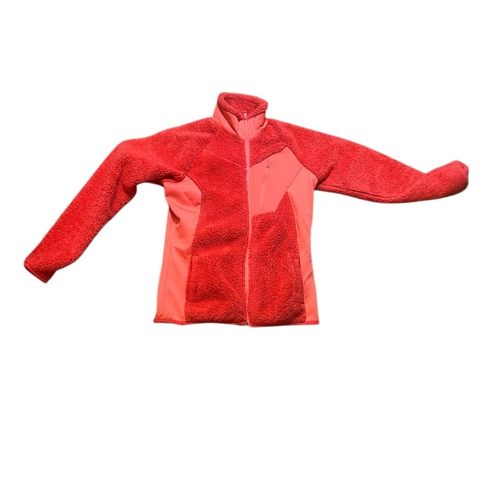 Columbia Size S Full Zip Teddy Orange Fleece With Zipper Pocket and Tall  Collar